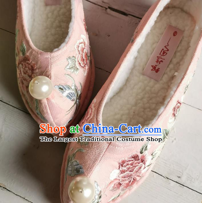 Handmade Chinese Princess Shoes Traditional Pink Satin Shoes Bow Shoes Embroidered Red Spider Lily Shoes