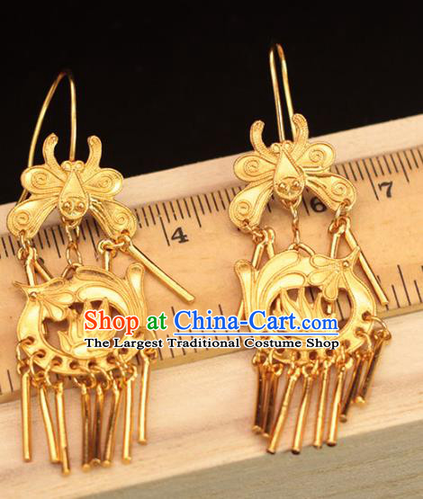 Chinese Ancient Empress Ear Accessories Traditional Ming Dynasty Golden Phoenix Earrings