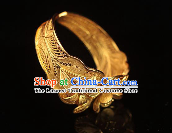Handmade Chinese Ancient Queen Bangle Jewelry Traditional Ming Dynasty Court Golden Plum Bracelet