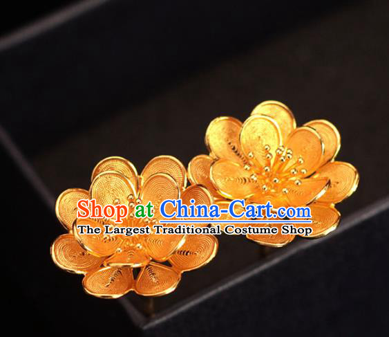 China Ming Dynasty Flowers Hairpin Traditional Hair Accessories Ancient Empress Golden Hair Stick