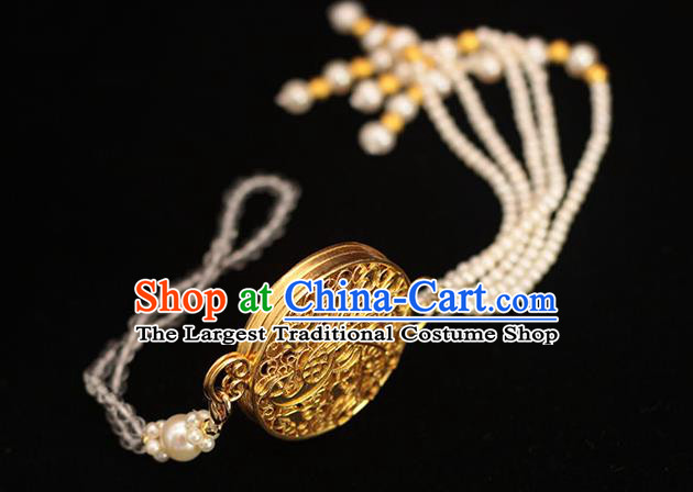China Classical Pearls Tassel Brooch Pendant Traditional Cheongsam Golden Sachet Accessories