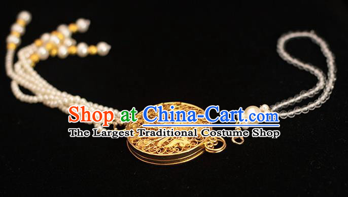 China Classical Pearls Tassel Brooch Pendant Traditional Cheongsam Golden Sachet Accessories