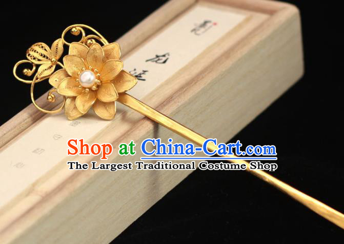 China Traditional Hair Accessories Ancient Princess Hair Stick Ming Dynasty Golden Lotus Hairpin