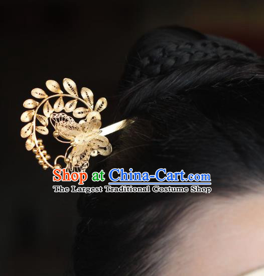 China Traditional Filigree Hair Accessories Ancient Princess Hair Stick Ming Dynasty Golden Butterfly Hairpin