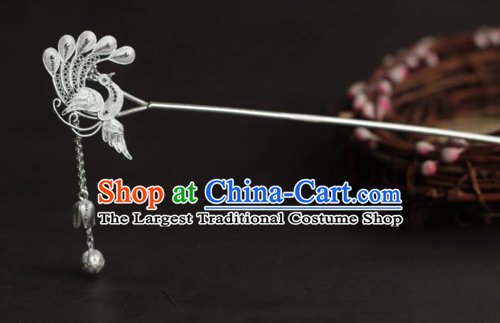 China Ancient Princess Hair Stick Ming Dynasty Golden Phoenix Hairpin Traditional Filigree Hair Accessories