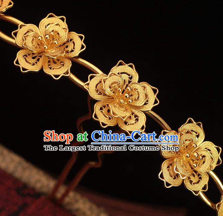 China Ancient Empress Hair Crown Traditional Hair Accessories Ming Dynasty Golden Plum Hairpin