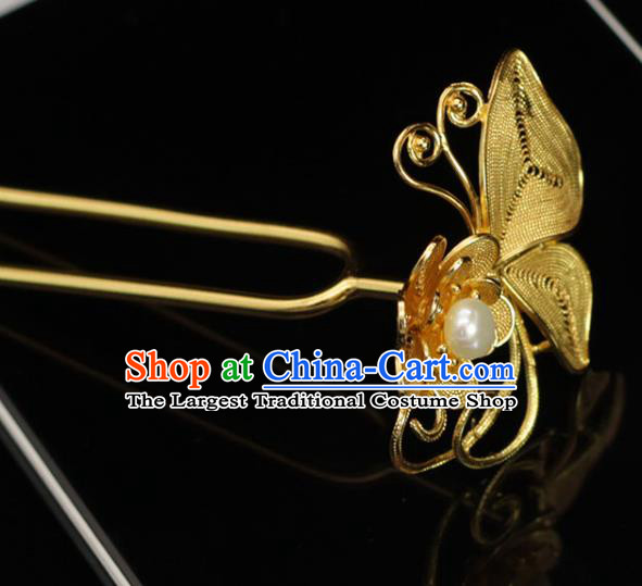 China Traditional Ming Dynasty Golden Butterfly Hair Stick Ancient Empress Hairpin