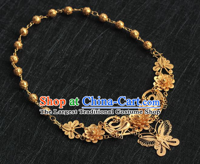 China Classical Wedding Golden Necklace Traditional Ming Dynasty Court Queen Accessories