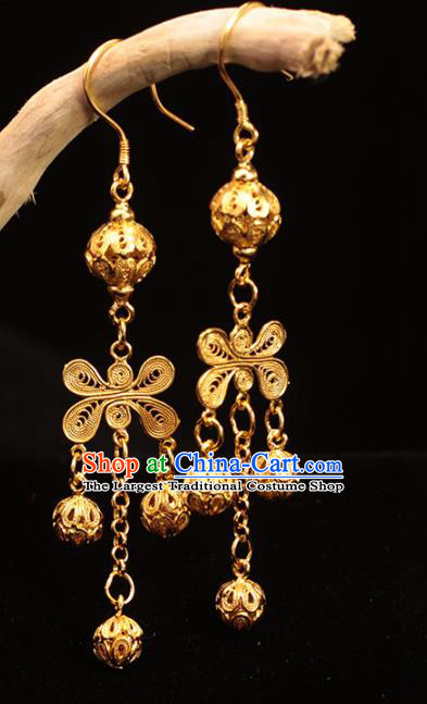 Chinese Ancient Court Tassel Ear Accessories Traditional Ming Dynasty Golden Butterfly Earrings