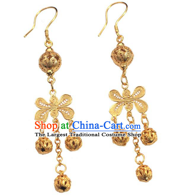Chinese Ancient Court Tassel Ear Accessories Traditional Ming Dynasty Golden Butterfly Earrings