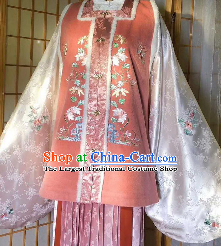 China Traditional Embroidered Hanfu Dress Ancient Ming Dynasty Noble Lady Historical Clothing Complete Set