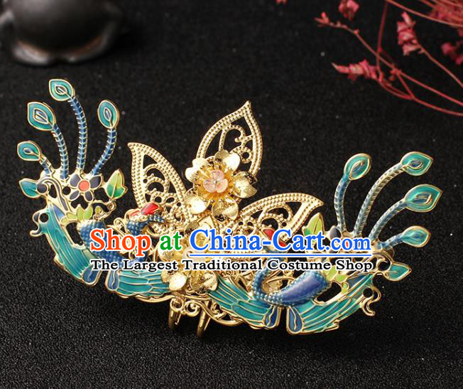 Traditional China Ancient Palace Lady Hair Accessories Ming Dynasty Blueing Hair Crown and Tassel Hairpins