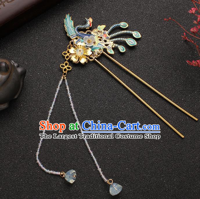 Traditional China Ancient Palace Lady Hair Accessories Ming Dynasty Blueing Hair Crown and Tassel Hairpins
