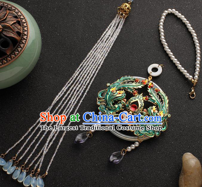 China Classical Beads Tassel Brooch Traditional Cheongsam Blueing Phoenix Pendant Accessories