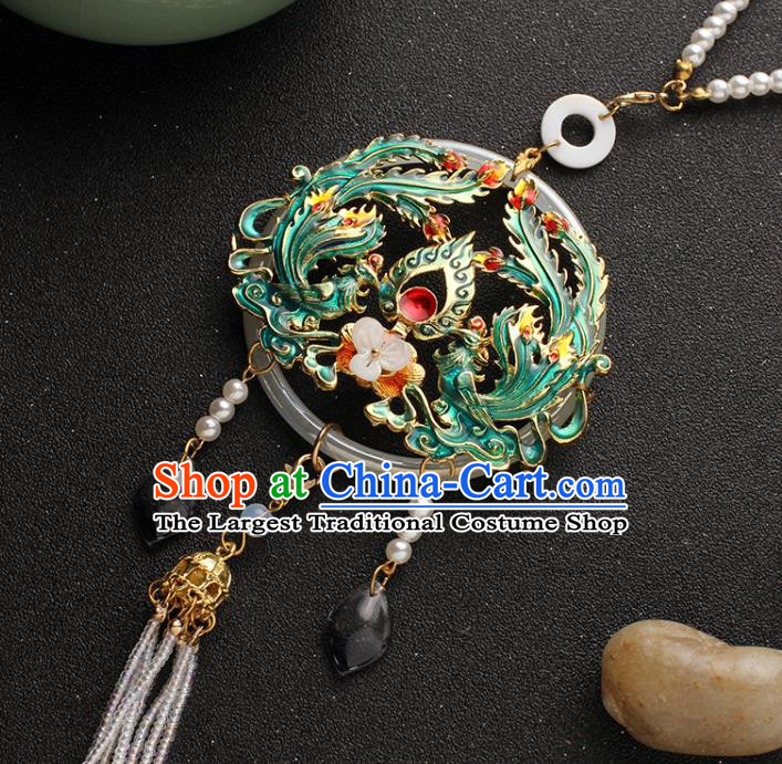 China Classical Beads Tassel Brooch Traditional Cheongsam Blueing Phoenix Pendant Accessories