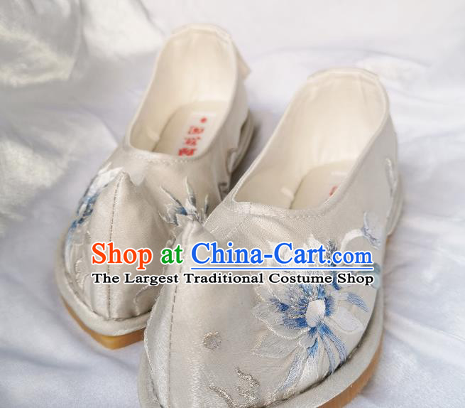 Handmade Chinese Embroidered Epiphyllum Shoes Traditional Ming Dynasty Princess Shoes Bow Shoes