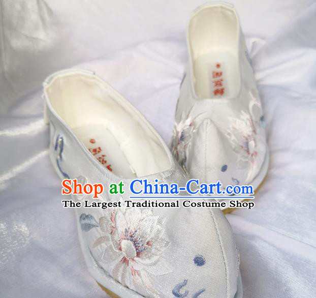 Handmade Chinese Princess Shoes Embroidered Epiphyllum Shoes Traditional Hanfu Shoes