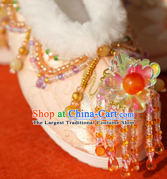 Handmade Chinese Traditional Hanfu Shoes Embroidered Shoes Ancient Princess Beads Tassel Shoes