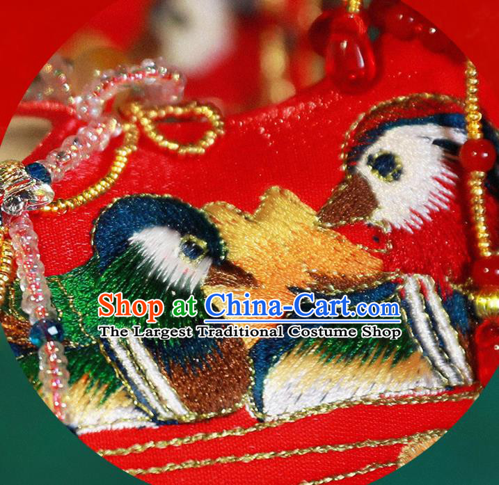 Handmade Chinese Ancient Princess Beads Tassel Shoes Traditional Hanfu Wedding Shoes Embroidered Mandarin Duck Shoes