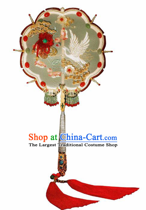 Chinese Ancient Princess Palace Fan Traditional Wedding Embroidered Silk Fan