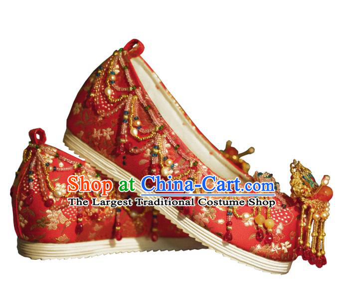 Handmade Chinese Embroidered Shoes Ancient Princess Red Shoes Traditional Hanfu Wedding Shoes