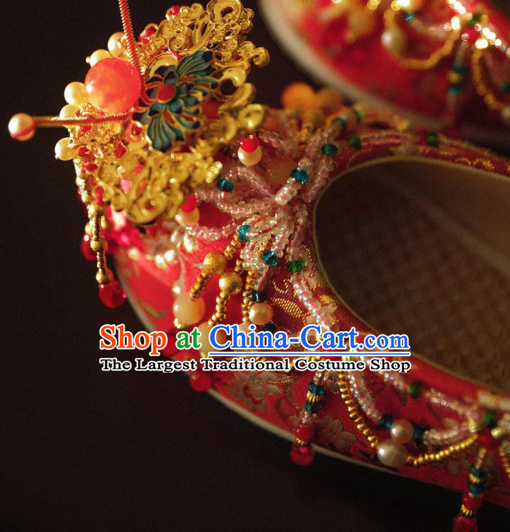 Handmade Chinese Embroidered Shoes Ancient Princess Red Shoes Traditional Hanfu Wedding Shoes