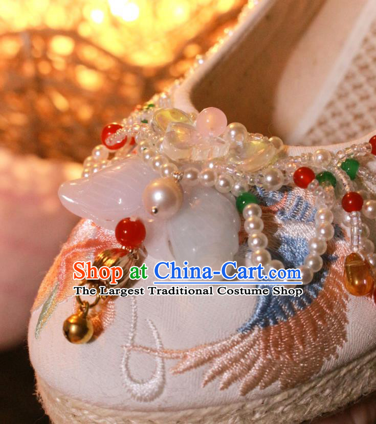 Chinese Wedge Heel Shoes Handmade Beads Tassel Shoes Traditional Embroidered Shoes