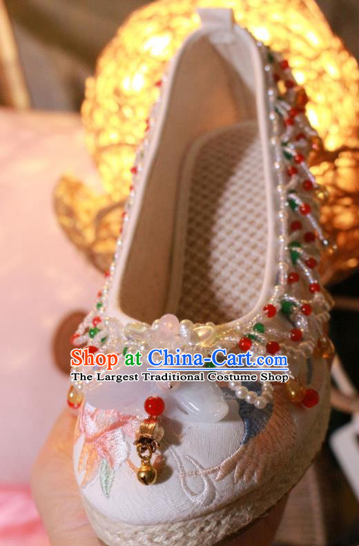 Chinese Wedge Heel Shoes Handmade Beads Tassel Shoes Traditional Embroidered Shoes