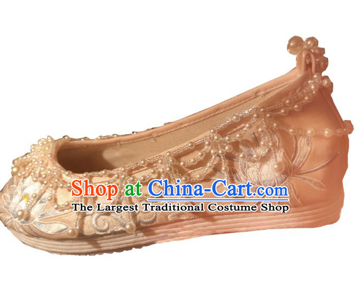 Chinese Handmade Pink Satin Shoes Hanfu Shoes Traditional Embroidered Epiphyllum Shoes