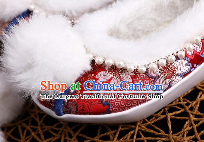 Chinese Ancient Princess Shoes Traditional Hanfu Embroidered Shoes Handmade Wedding Red Brocade Shoes