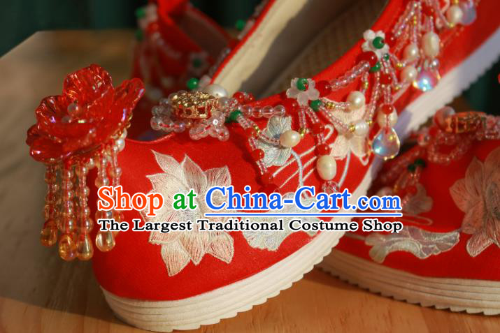 Handmade Chinese Traditional Wedding Shoes Embroidered Lotus Shoes Ancient Princess Shoes Hanfu Red Shoes