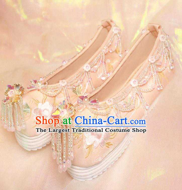 Handmade Chinese Embroidered Peony Shoes Traditional Shoes Ancient Princess Shoes Hanfu Beads Tassel Shoes