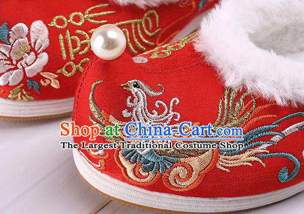 Chinese Traditional Hanfu Shoes Ancient Princess Shoes Handmade Embroidered Phoenix Red Shoes