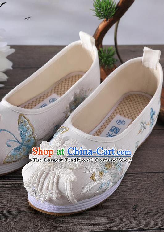Chinese Embroidered Epiphyllum Shoes Traditional Hanfu White Cloth Shoes Ancient Princess Shoes