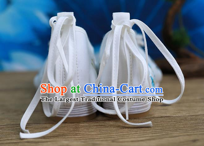 Chinese Embroidered Epiphyllum Shoes Traditional Hanfu White Cloth Shoes Ancient Princess Shoes