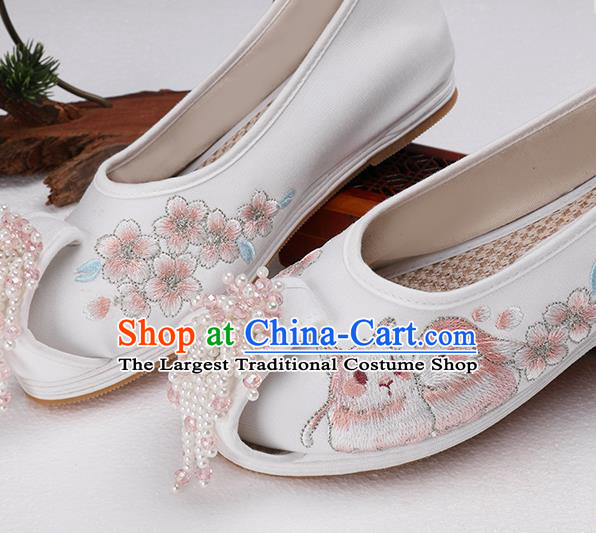 Chinese Ancient Princess Shoes Embroidered Shoes Traditional Hanfu Beads Tassel Shoes