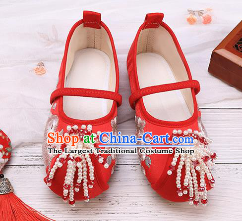 China Traditional Embroidered Red Shoes Classical Hanfu Shoes for Kids