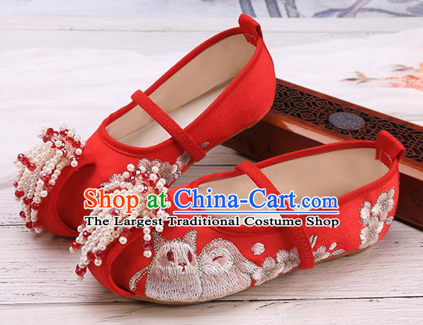 China Traditional Embroidered Red Shoes Classical Hanfu Shoes for Kids