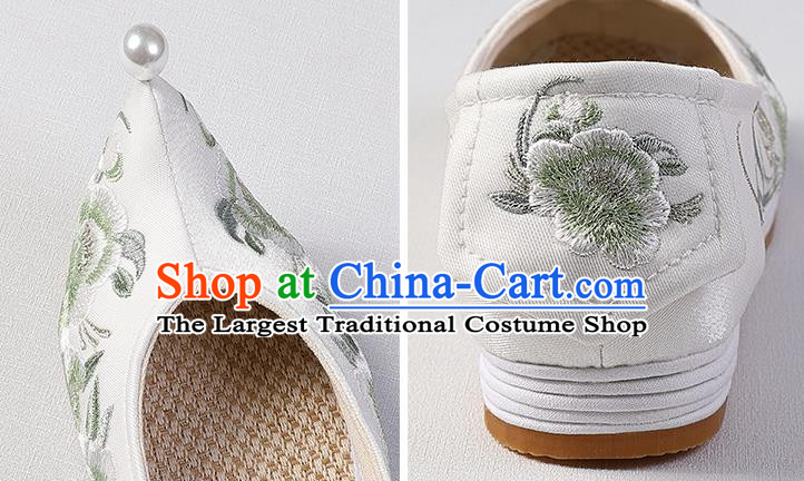 Chinese Bow Shoes Handmade Embroidered Peach Blossom Shoes Traditional Hanfu Shoes