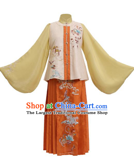 Ancient China Ming Dynasty Historical Costumes Traditional Embroidered Hanfu Dress Noble Female Clothing