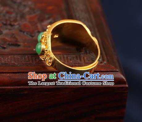 China Traditional Court Chrysoprase Beads Ring Ancient Qing Dynasty Golden Circlet
