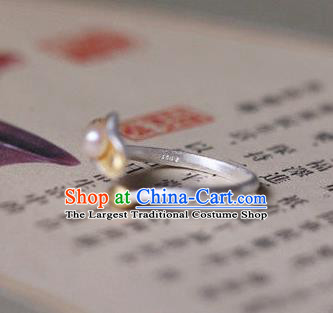 China Ancient Qing Dynasty Golden Lotus Leaf Circlet Traditional Court Pearl Ring