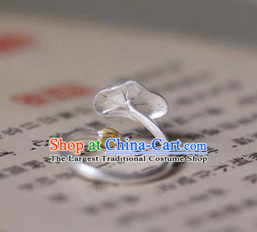 China Ancient Qing Dynasty Golden Lotus Leaf Circlet Traditional Court Pearl Ring