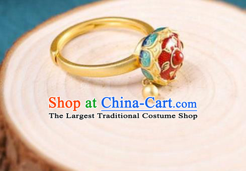China Traditional Court Golden Ring Ancient Princess Enamel Lotus Circlet