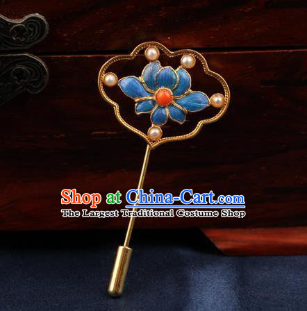China Traditional Court Blueing Lotus Brooch Ancient Princess Pearls Jewelry Accessories
