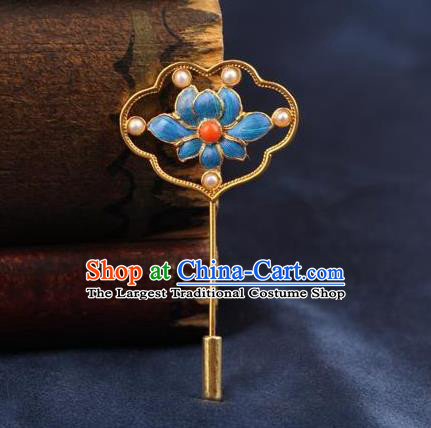 China Traditional Court Blueing Lotus Brooch Ancient Princess Pearls Jewelry Accessories