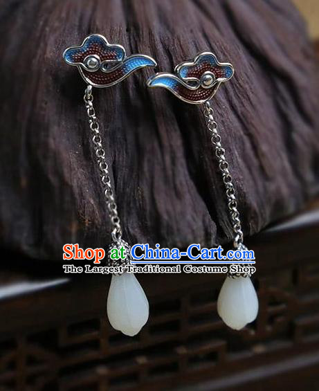 China National Jade Mangnolia Earrings Traditional Cheongsam Cloisonne Cloud Ear Accessories