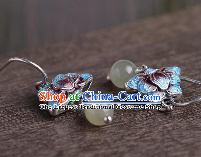 China National Blueing Lotus Earrings Traditional Cheongsam Chalcedony Tassel Ear Accessories