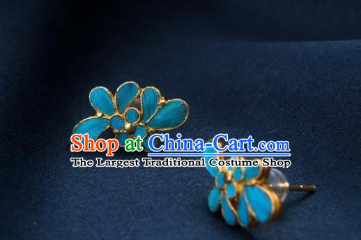 China Traditional Qing Dynasty Empress Ear Accessories National Blue Earrings