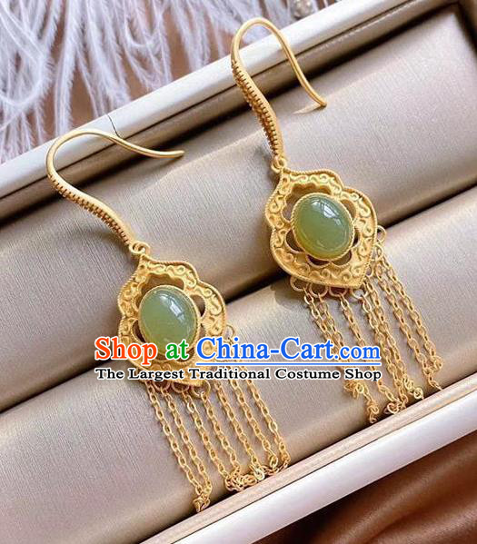 China Traditional Cheongsam Jade Ear Accessories National Golden Tassel Earrings